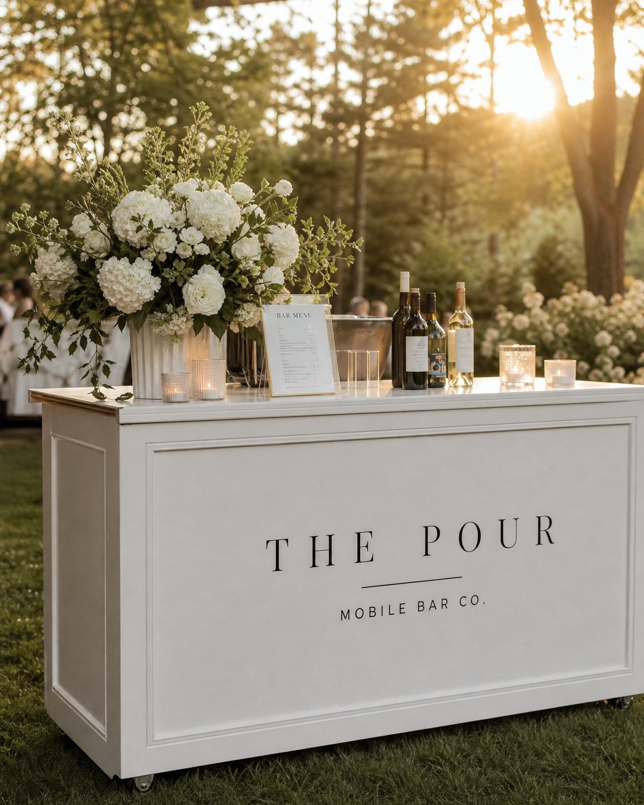 Elegant mobile bar setup at golden hour on Long Island